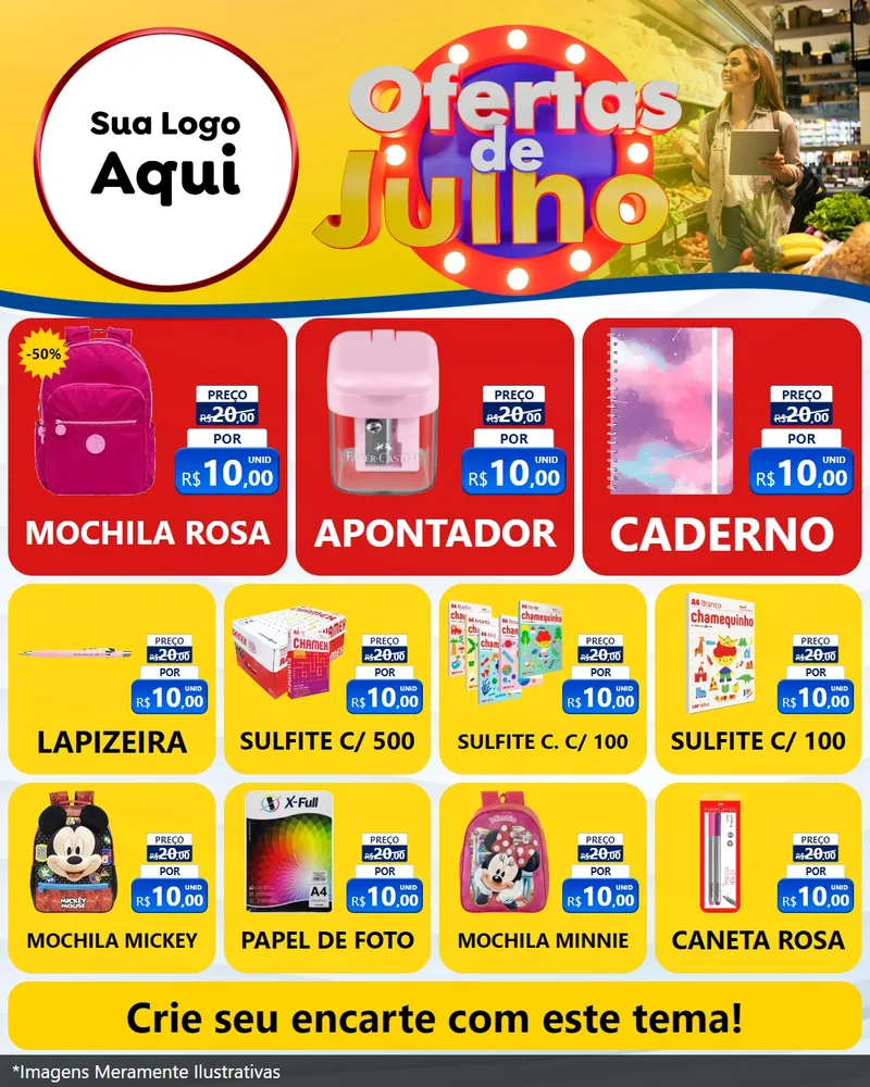 Modelo de Rede Social para Feed Instagram com o tema Ofertas de Julho para Papelaria