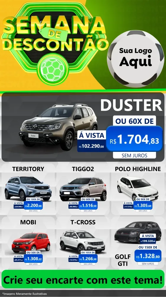 Modelo de Rede Social para Stories com o tema Semana de Descontão - Copa para Concessionaria de Carros