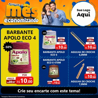 Modelo de Rede Social para Feed Facebook com o tema Comece O Mês Economizando para Armarinho e Aviamentos