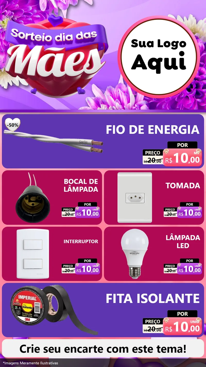 Modelo de TV para TV Vertical com o tema Sorteio Dia das Mães para Materiais Elétricos