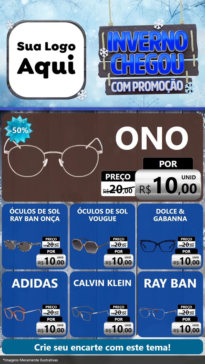 Modelo de Rede Social para Stories com o tema Inverno Chegou Com Promoção para Óticas