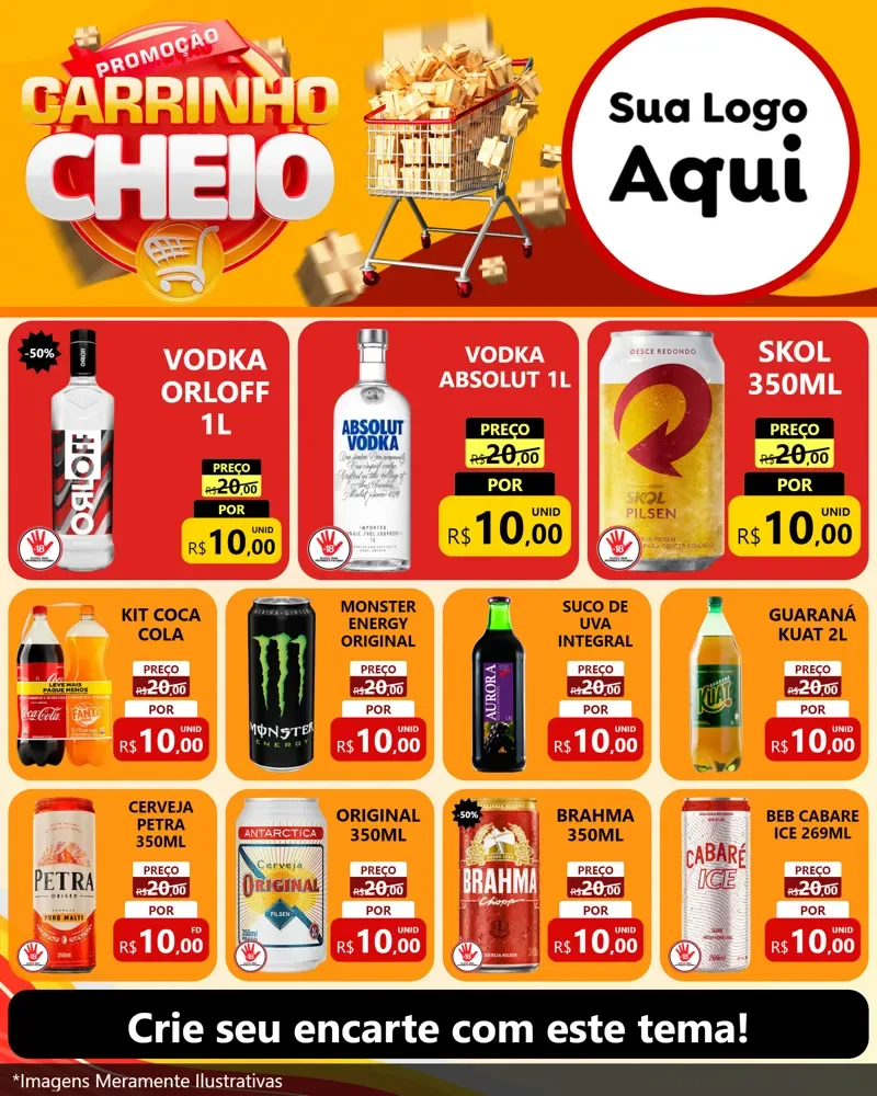 Modelo de Rede Social para Feed Instagram com o tema Promoção carrinho cheio para Distribuidora de bebidas