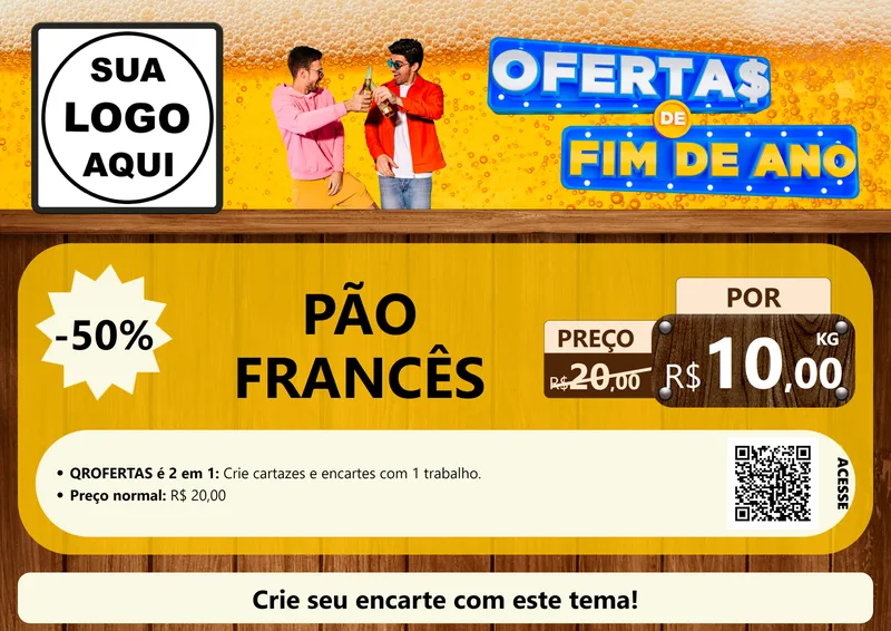 Modelo de Cartaz para Cartaz A4 Horizontal com o tema Ofertas de Fim de Ano para Padaria