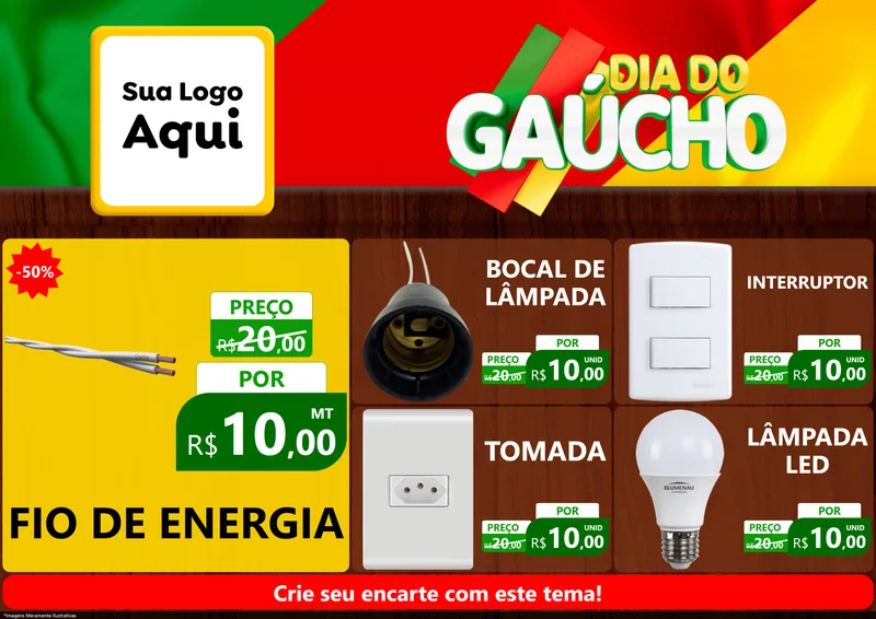 Modelo de Encarte para Encarte A4 Horizontal com o tema Dia do Gaúcho para Materiais Elétricos