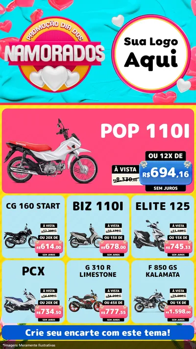 Modelo de Rede Social para Stories com o tema Promoção Dia dos Namorados para Concessionaria de Motos