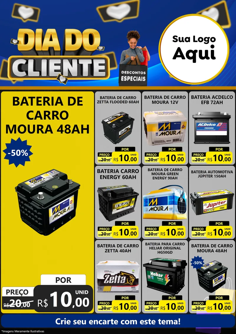 Modelo de Encarte para Encarte A4 Vertical com o tema Dia Do Cliente para Baterias Elétricas