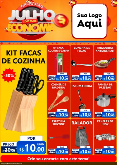Modelo de Encarte para Encarte A4 Vertical com o tema Operação Julho Com Mais Economia para Utilidades Domésticas