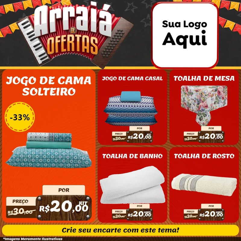 Modelo de Rede Social para Feed Facebook com o tema Arraiá de Ofertas - Junina para Cama, Mesa e Banho