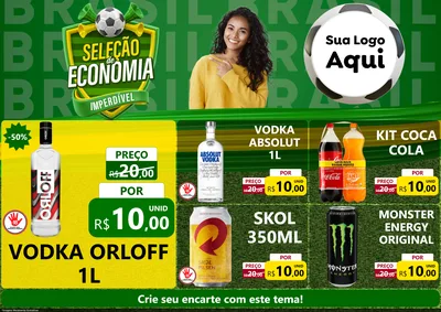 Modelo de Encarte para Encarte A4 Horizontal com o tema Seleção de Economia - Copa para Distribuidora de bebidas