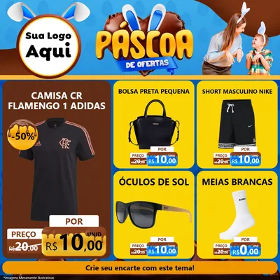 Modelo de Rede Social para Feed Facebook com o tema Páscoa de Ofertas para Roupas e acessórios