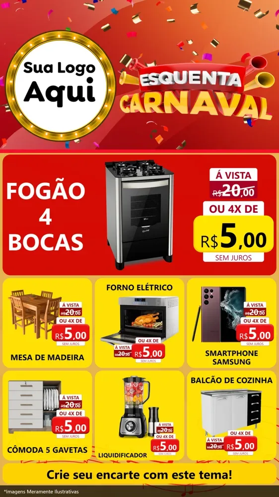 Modelo de Rede Social para Stories com o tema Esquenta Carnaval para Móveis e Eletro