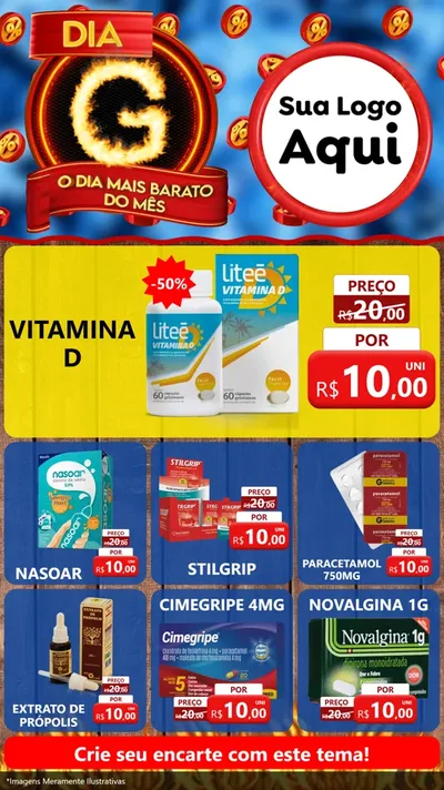 Modelo de Rede Social para Stories com o tema Dia G - O Dia Mais Barato Do Mês para Farmácia