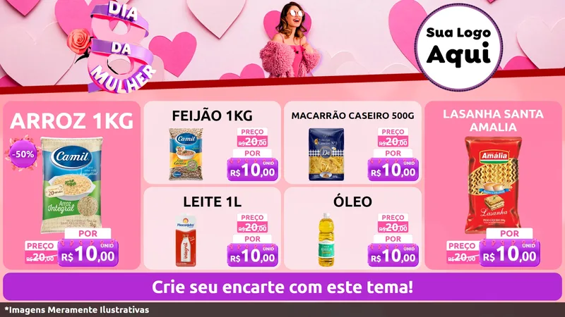 Modelo de TV para TV Horizontal com o tema Dia da Mulher para Supermercado