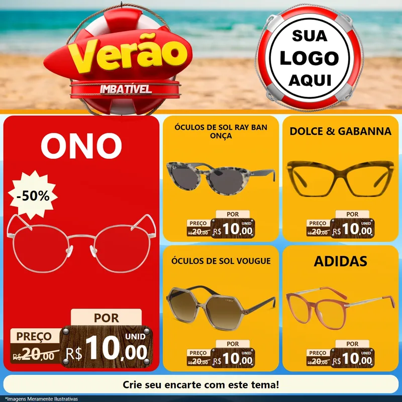 Modelo de Rede Social para Feed Facebook com o tema Verão Imbatível para Óticas