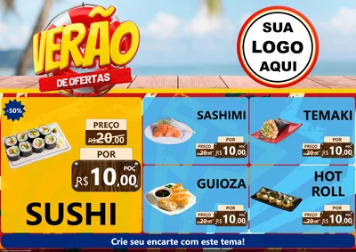 Modelo de Encarte para Encarte A4 Horizontal com o tema Verão de Ofertas para Comida japonesa