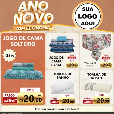 Modelo de Rede Social para Feed Facebook com o tema Ano Novo Com Economia para Cama, Mesa e Banho