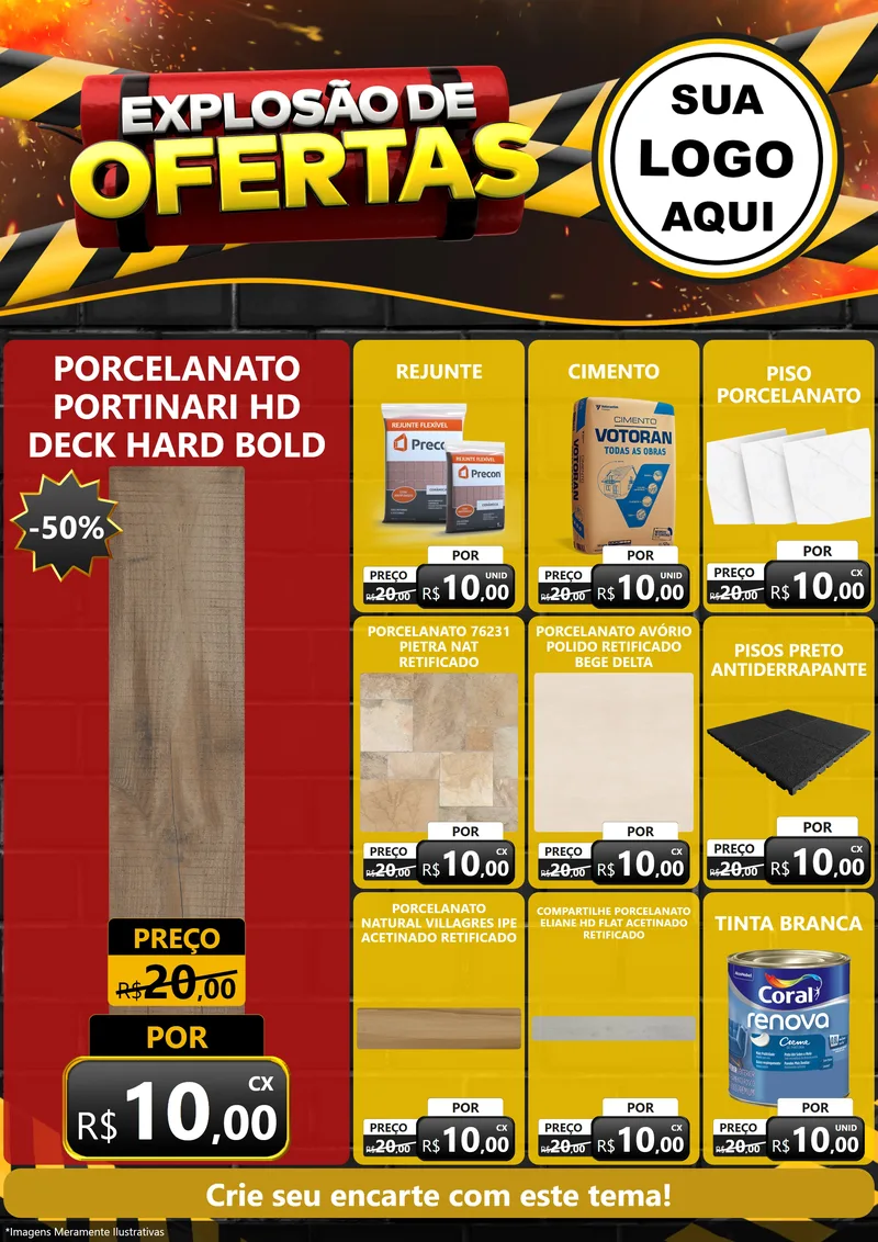 Modelo de Encarte para Encarte A4 Vertical com o tema Explosão de Ofertas para Pisos e revestimentos