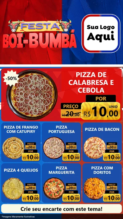 Modelo de Rede Social para Stories com o tema Festa Boi Bumbá para Pizzaria