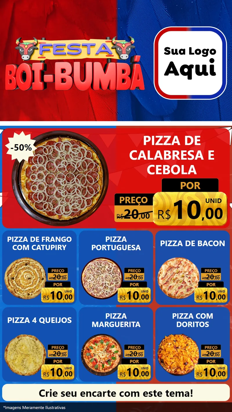 Modelo de Rede Social para Stories com o tema Festa Boi Bumbá para Pizzaria