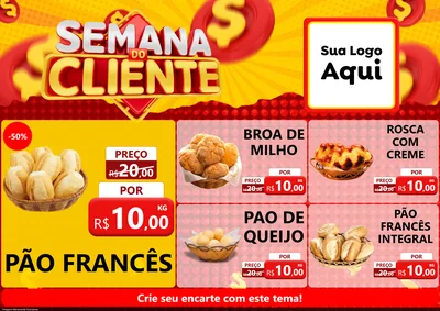 Modelo de Encarte para Encarte A4 Horizontal com o tema Semana do Cliente para Padaria
