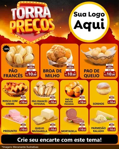 Modelo de Rede Social para Feed Instagram com o tema Torra Preços para Padaria