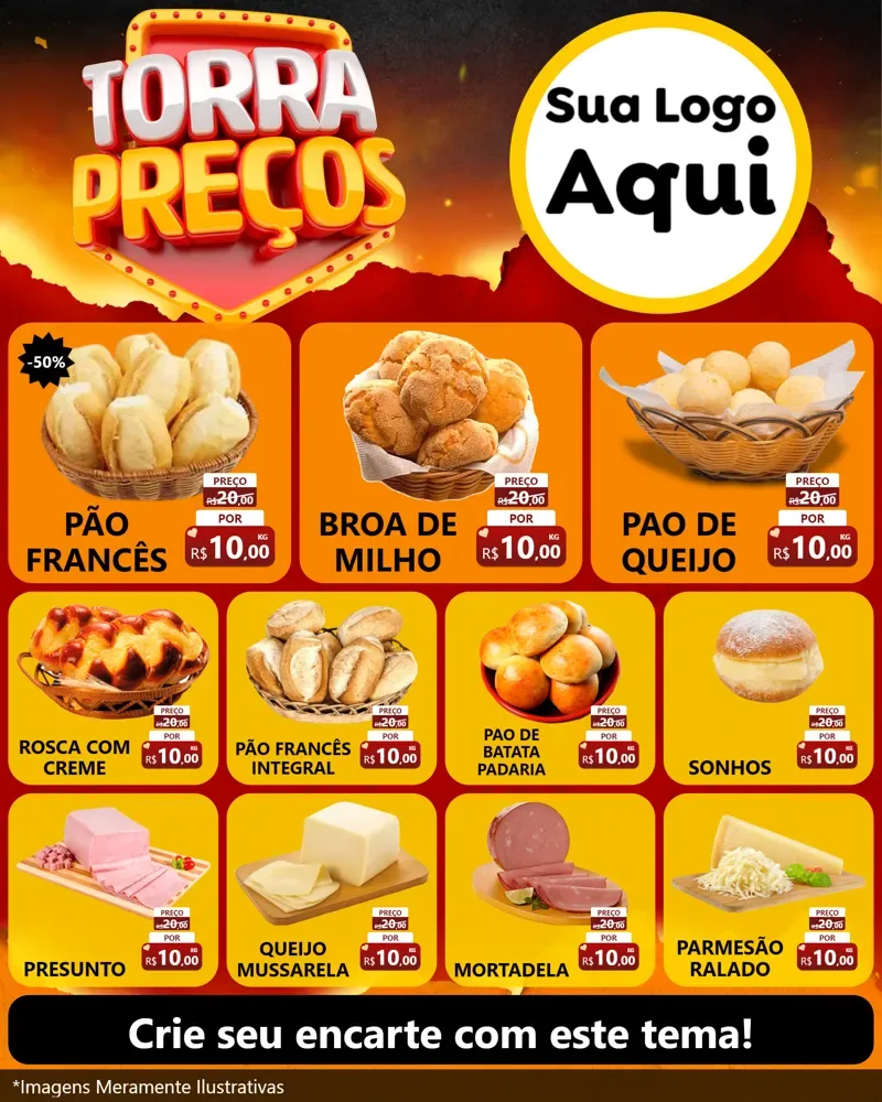 Modelo de Rede Social para Feed Instagram com o tema Torra Preços para Padaria