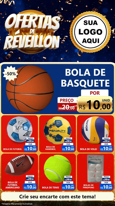 Modelo de Rede Social para Stories com o tema Ofertas de Réveillon para Artigos Esportivos