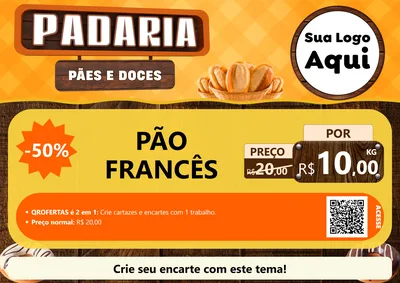 Modelo de Cartaz para Cartaz A4 Horizontal com o tema Padaria Pães e Doces para Padaria