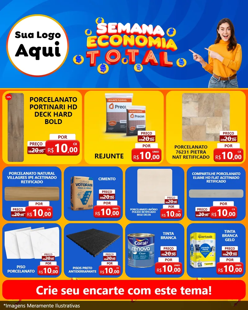 Modelo de Rede Social para Feed Instagram com o tema Semana Economia Total para Pisos e revestimentos