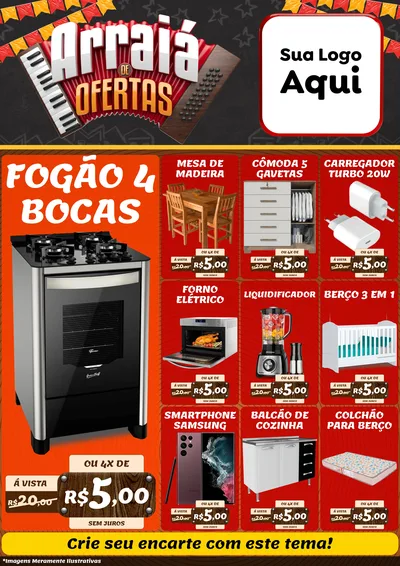 Modelo de Encarte para Encarte A4 Vertical com o tema Arraiá de Ofertas - Junina para Móveis e Eletro