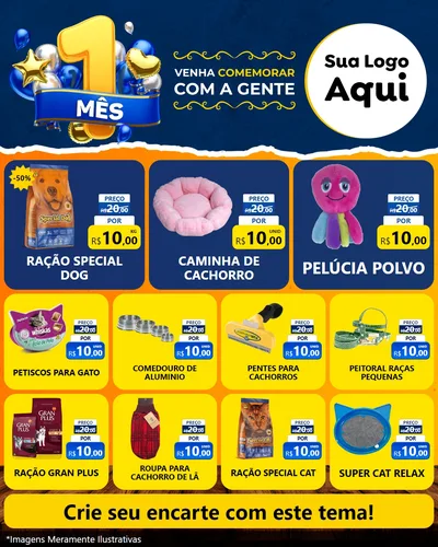 Modelo de Rede Social para Feed Instagram com o tema Um Mês de Aniversário para Pet Shop