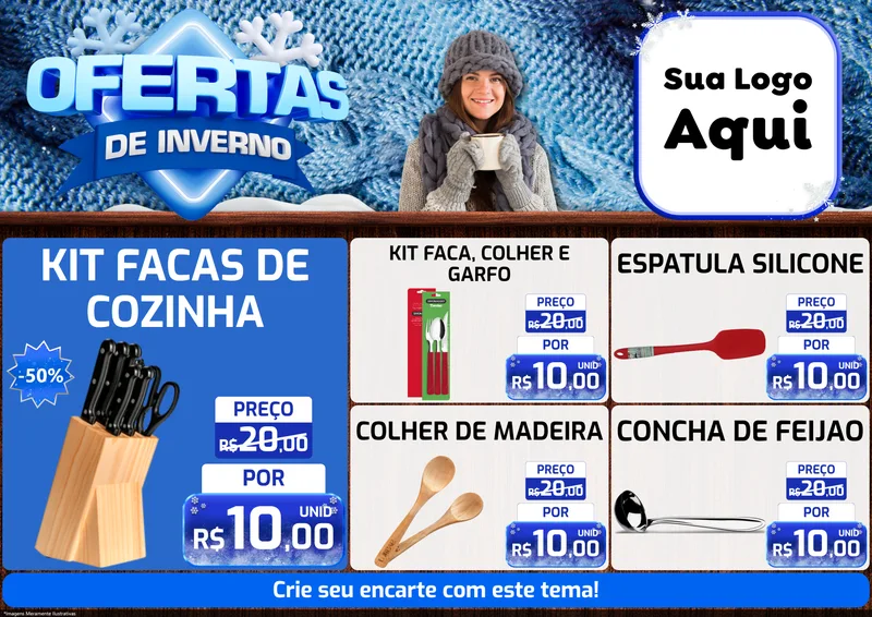 Modelo de Encarte para Encarte A4 Horizontal com o tema Ofertas de Inverno para Utilidades Domésticas