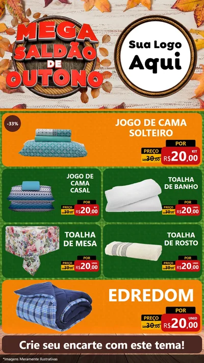 Modelo de TV para TV Vertical com o tema Mega Saldão de Outono para Cama, Mesa e Banho