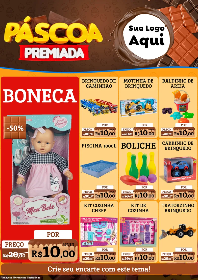 Modelo de Encarte para Encarte A4 Vertical com o tema Páscoa Premiada para Brinquedos
