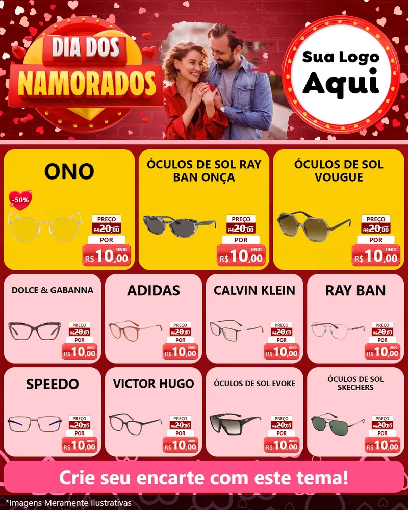 Modelo de Rede Social para Feed Instagram com o tema Dia Dos Namorados para Óticas