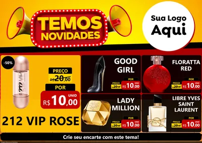 Modelo de Encarte para Encarte A4 Horizontal com o tema Temos Novidades para Perfumes