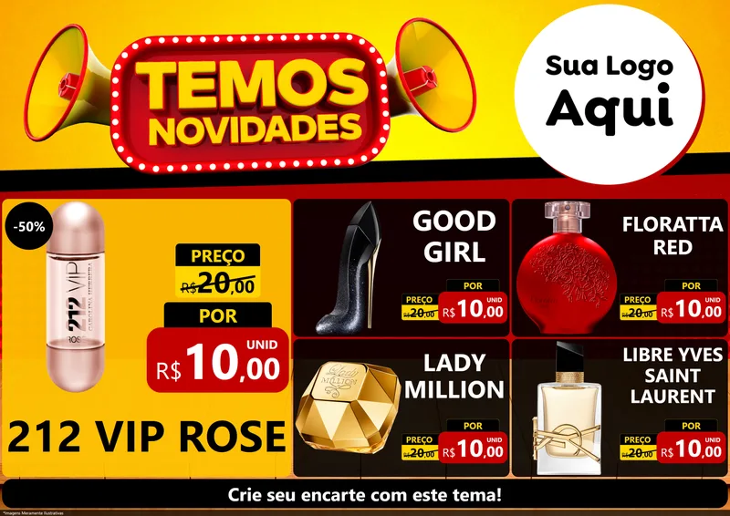 Modelo de Encarte para Encarte A4 Horizontal com o tema Temos Novidades para Perfumes