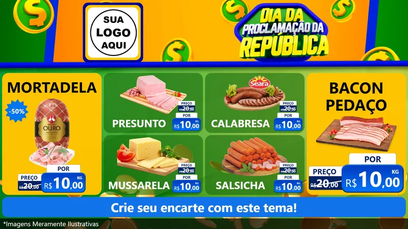 Modelo de TV para TV Horizontal com o tema Dia Da Proclamação da República para Frios e Laticínios