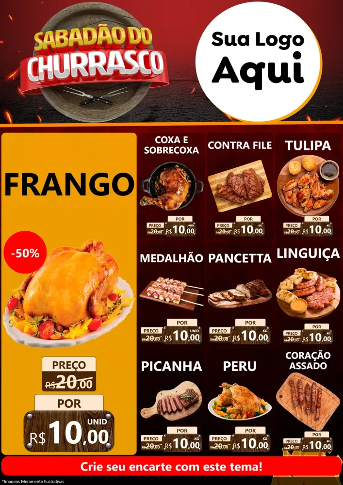 Modelo de Encarte para Encarte A4 Vertical com o tema Sabadão Do Churrasco para Assados