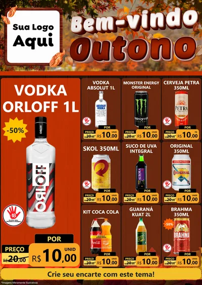 Modelo de Encarte para Encarte A4 Vertical com o tema Bem-vindo Outono para Distribuidora de bebidas