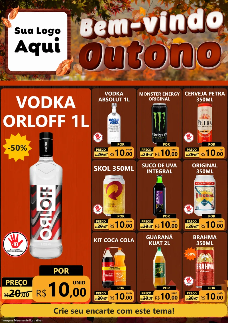 Modelo de Encarte para Encarte A4 Vertical com o tema Bem-vindo Outono para Distribuidora de bebidas