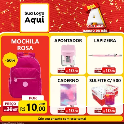 Modelo de Rede Social para Feed Facebook com o tema Dia A o Dia Mais Barato do Mês para Papelaria