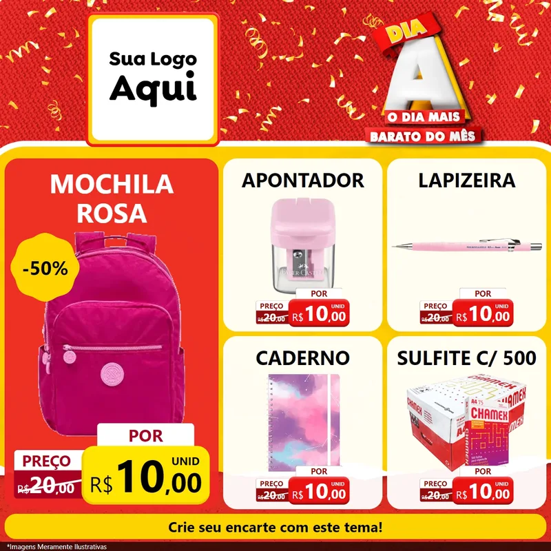 Modelo de Rede Social para Feed Facebook com o tema Dia A o Dia Mais Barato do Mês para Papelaria