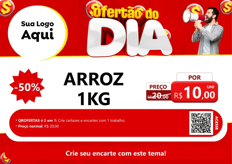 Modelo de Cartaz para Cartaz A4 Horizontal com o tema Ofertão do dia para Supermercado