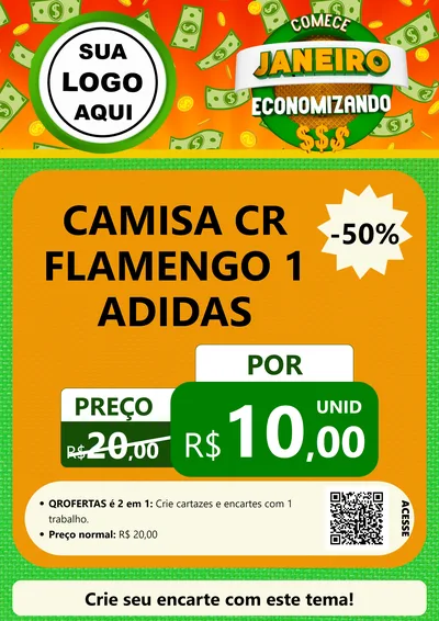 Modelo de Cartaz para Cartaz A4 Vertical com o tema Comece Janeiro Economizando para Roupas e acessórios