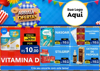 Modelo de Encarte para Encarte A4 Horizontal com o tema Arraiá de Ofertas para Farmácia