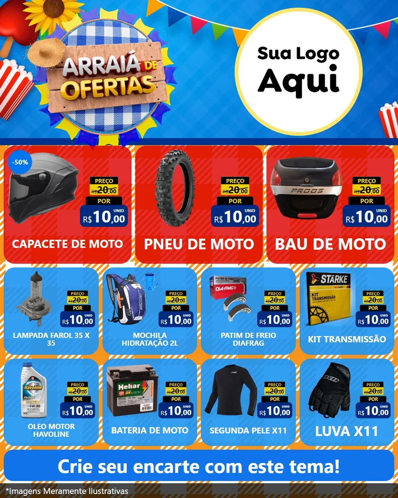 Modelo de Rede Social para Feed Instagram com o tema Arraiá de Ofertas para Moto peças