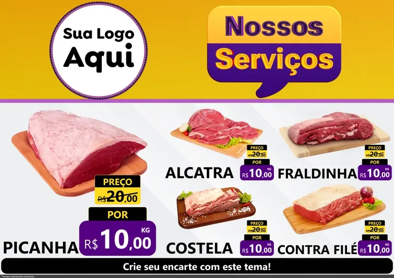 Modelo de Encarte para Encarte A4 Horizontal com o tema Nossos Serviços para Açougue