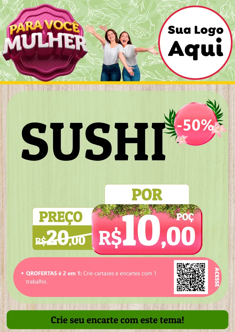 Modelo de Cartaz para Cartaz A4 Vertical com o tema Para Você Mulher para Comida japonesa