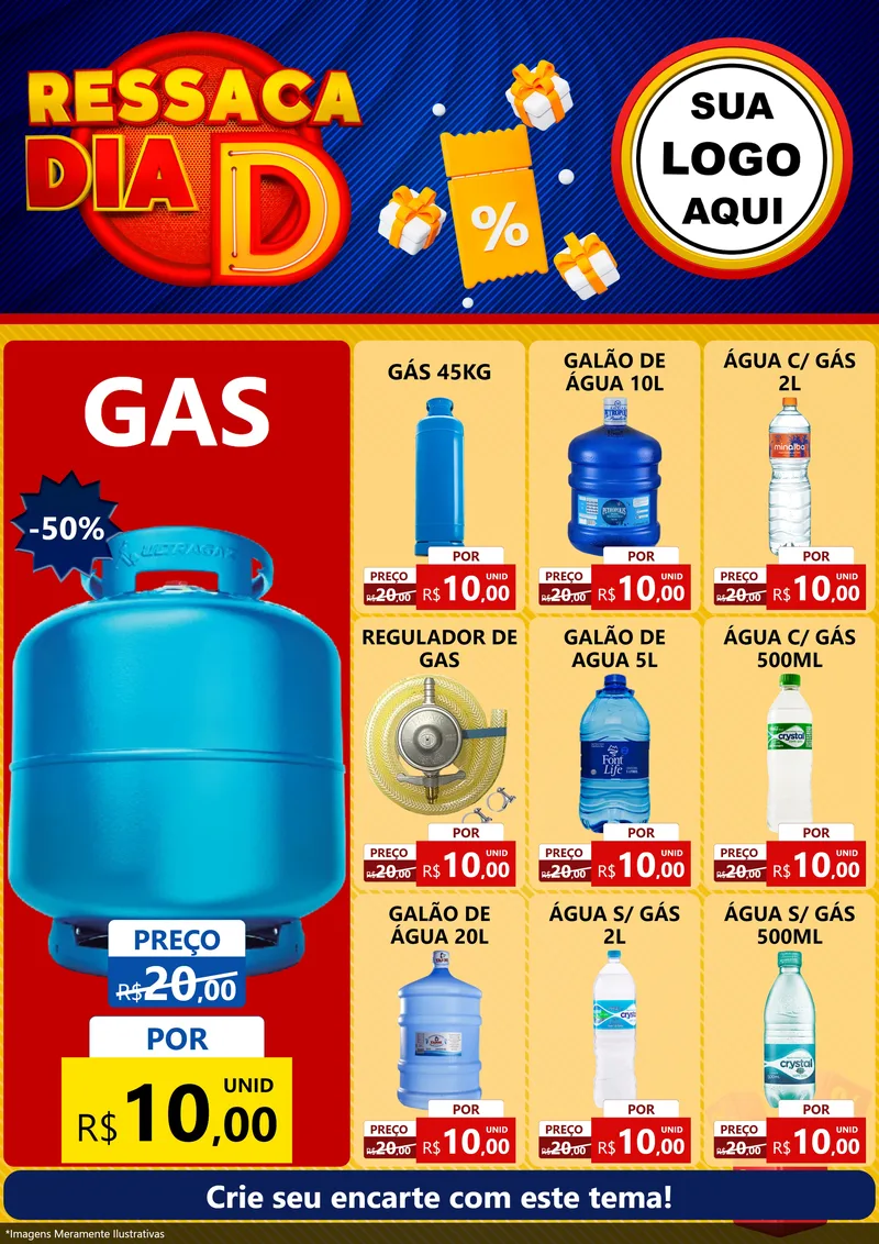 Modelo de Encarte para Encarte A4 Vertical com o tema Ressaca Dia D para Água e gás